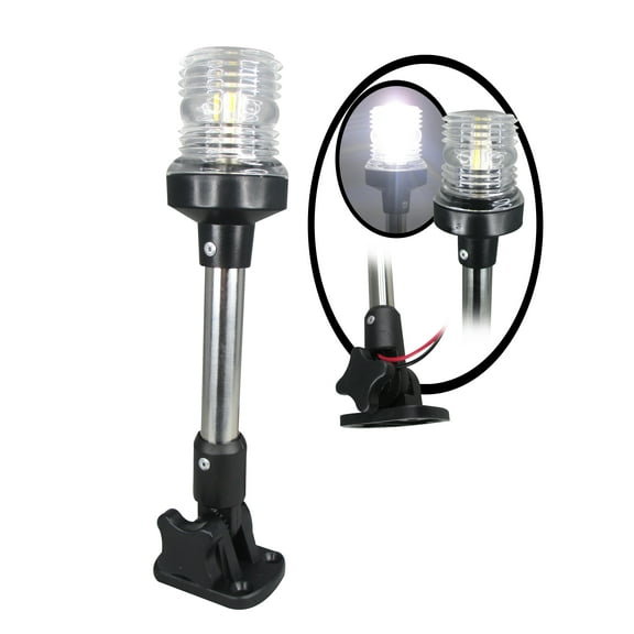 Pactrade Marine Boat Pontoon LED All Round Anchor Navigation Light SS Pole 12-24V Fold Down 9-1/2'' H USCG 2NM A16 Certified