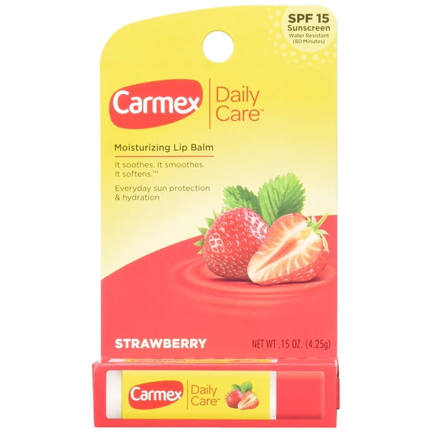 Bálsamo labial Carmex con sabor a fresa con protector solar SPF 15, paquete de 3