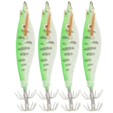 Sarapandan Sarapandan 4Pcs Artificial Simulation ABS Fishing Lure Bait Dual Squid Hook with Luminous Stick Slotgreen Sarapandan