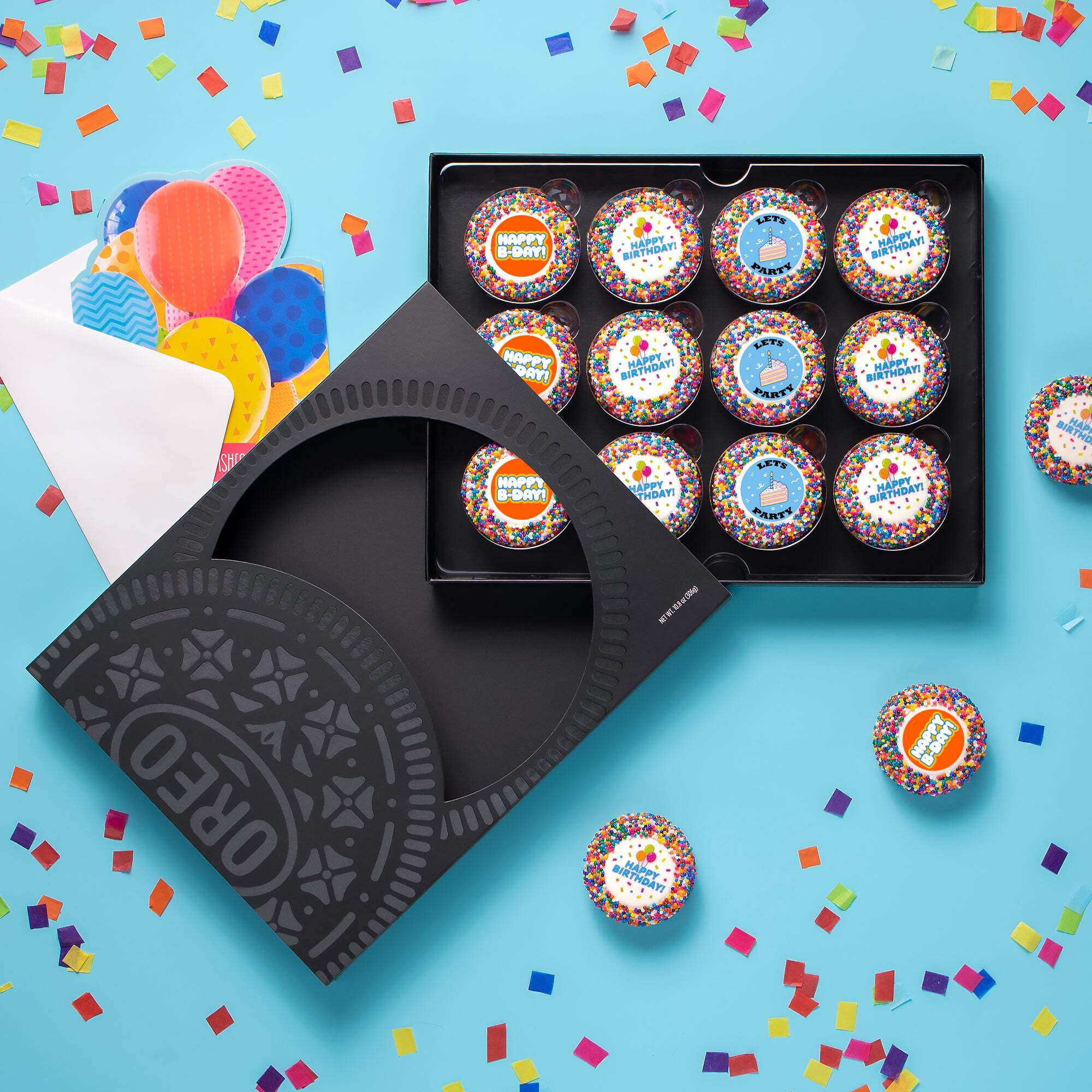OREOiD Happy Birthday Cookies Gift Box, Chocolate Sandwich Cookies with White Chocolate and Sprinkles, 12ct cookies box
