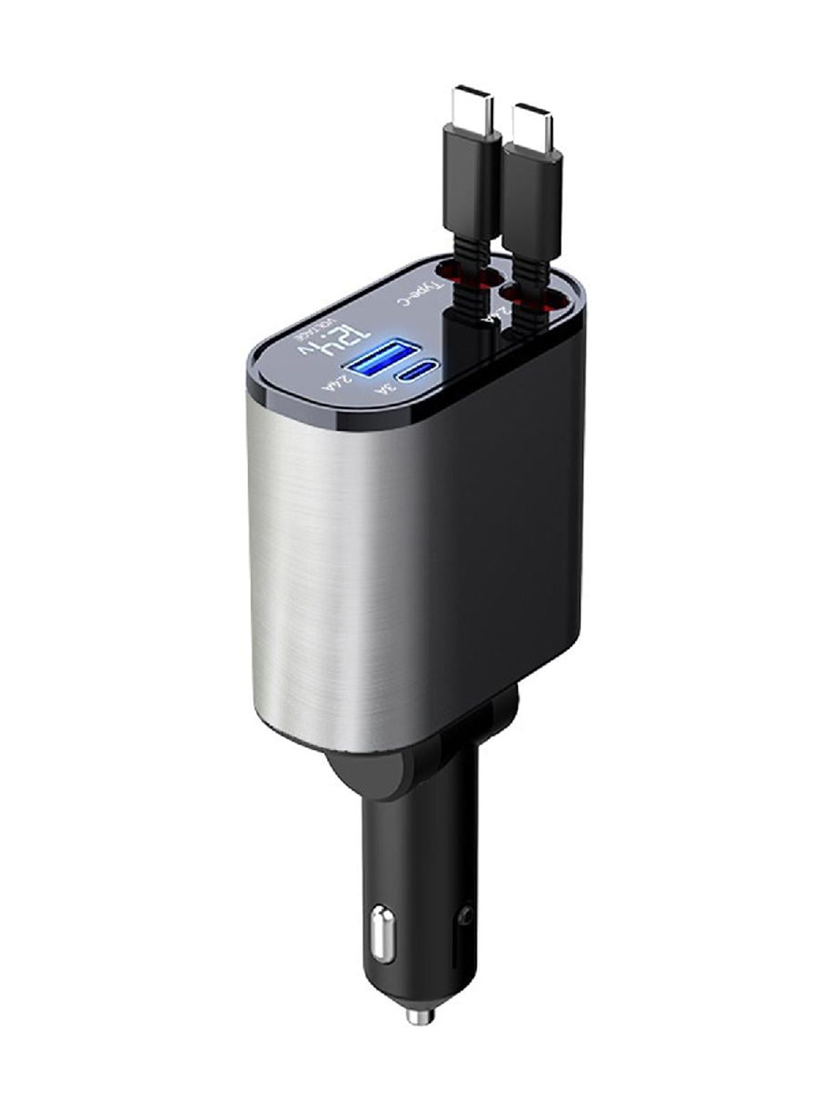 TypeC Universal Car Charger 2 USB C Ports Car Charger Adapter Retractable Cable Efficient Charging for Your Devices