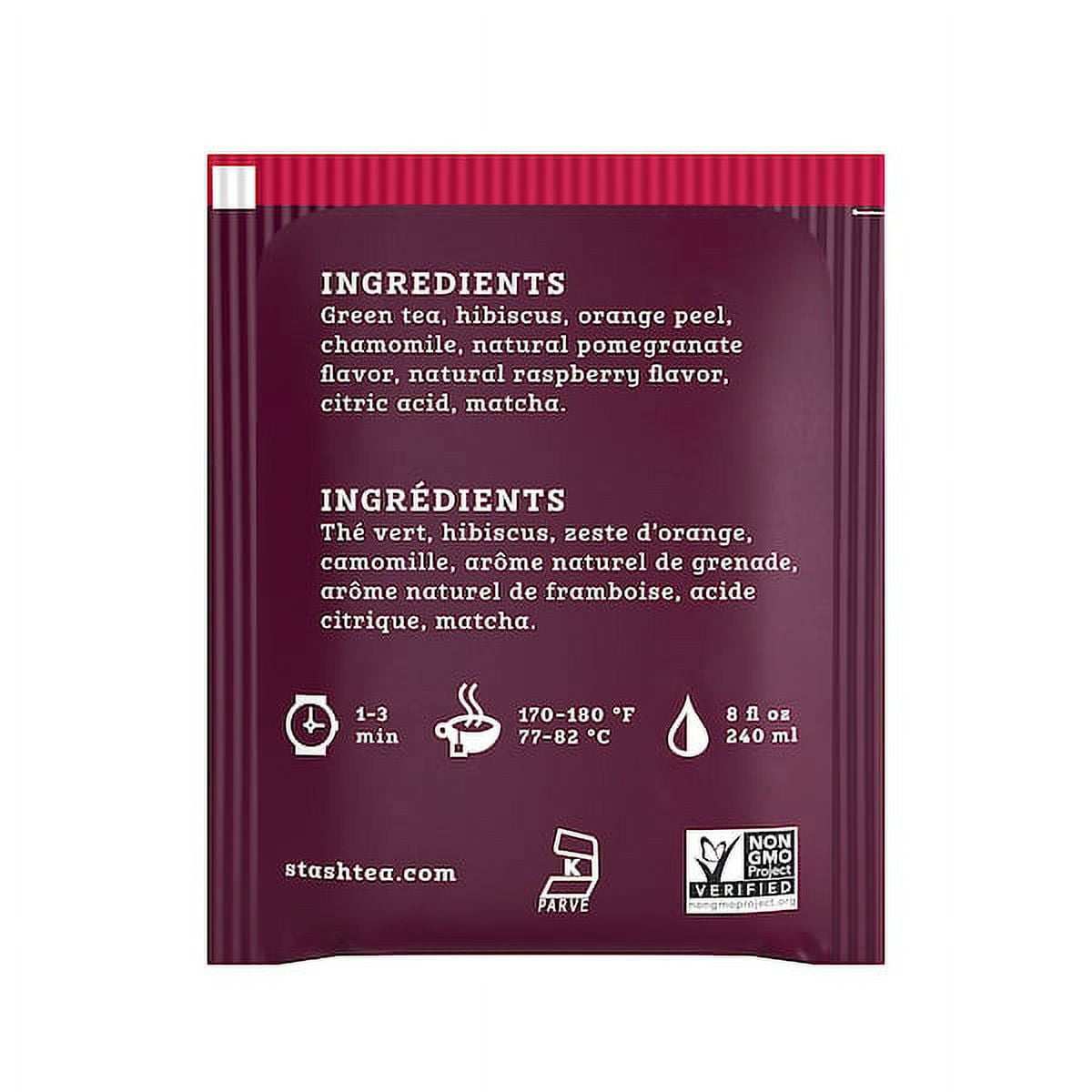 (4 pack) Stash Tea Pomegranate Raspberry Green with Matcha Tea, 18 Ct, 1.2 Oz