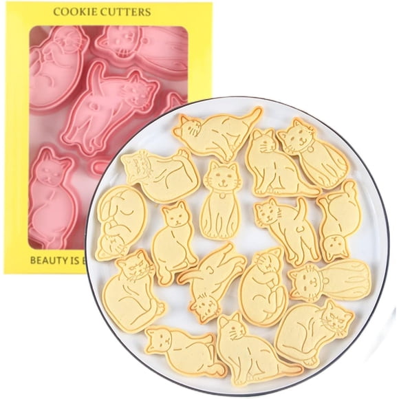 6 Pieces Cute Cat Cookie Cutters Cartoon Kitty Cookie Mould Kitten Cookie Stamps Set Kitchen Tools Plastic Cat Cookie Press (Cute Cat)