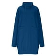 thumbnail image 5 of qolati Hoodie Dress for Women Fleece Warm Mock Neck Hooded Drawstring Sweatshirt Dress Oversized Casual Fall Winter Long Pullover Dresses with Pockets Blue M, 5 of 8