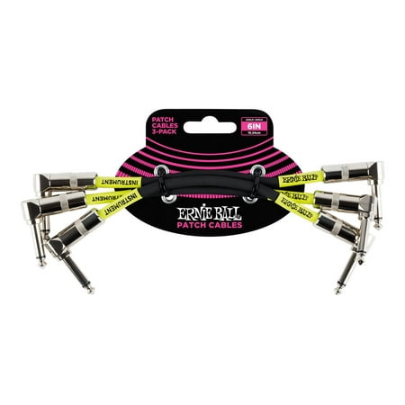Ernie Ball Patch cable - Audio cable - mono jack male angled to mono jack male angled - 6 in - shielded - black (pack of 3)