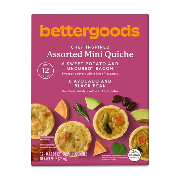 bettergoods Chef Inspired Assorted Mini Quiche, 9 oz, 12 Count (Frozen)