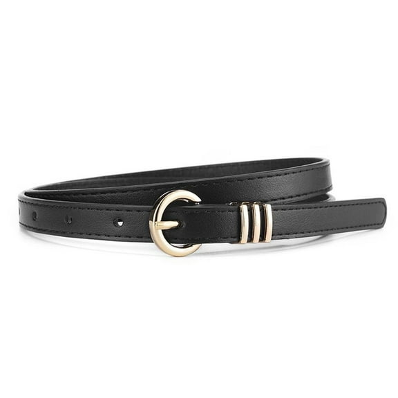 SWSMCLT Women's Buckle Summer Metal Buckle Skinny Belt Fashion Faux Leather Spring Fall Basic Metal Vintage Black Small-X-Large