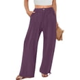 thumbnail image 5 of YIFUNIN Women's Cotton Linen Wide Leg Palazzo Pants with Elastic Waist & Button, Summer Casual Trousers with Side Pockets, Relaxed Beach Wear,Dark Purple L, 5 of 5