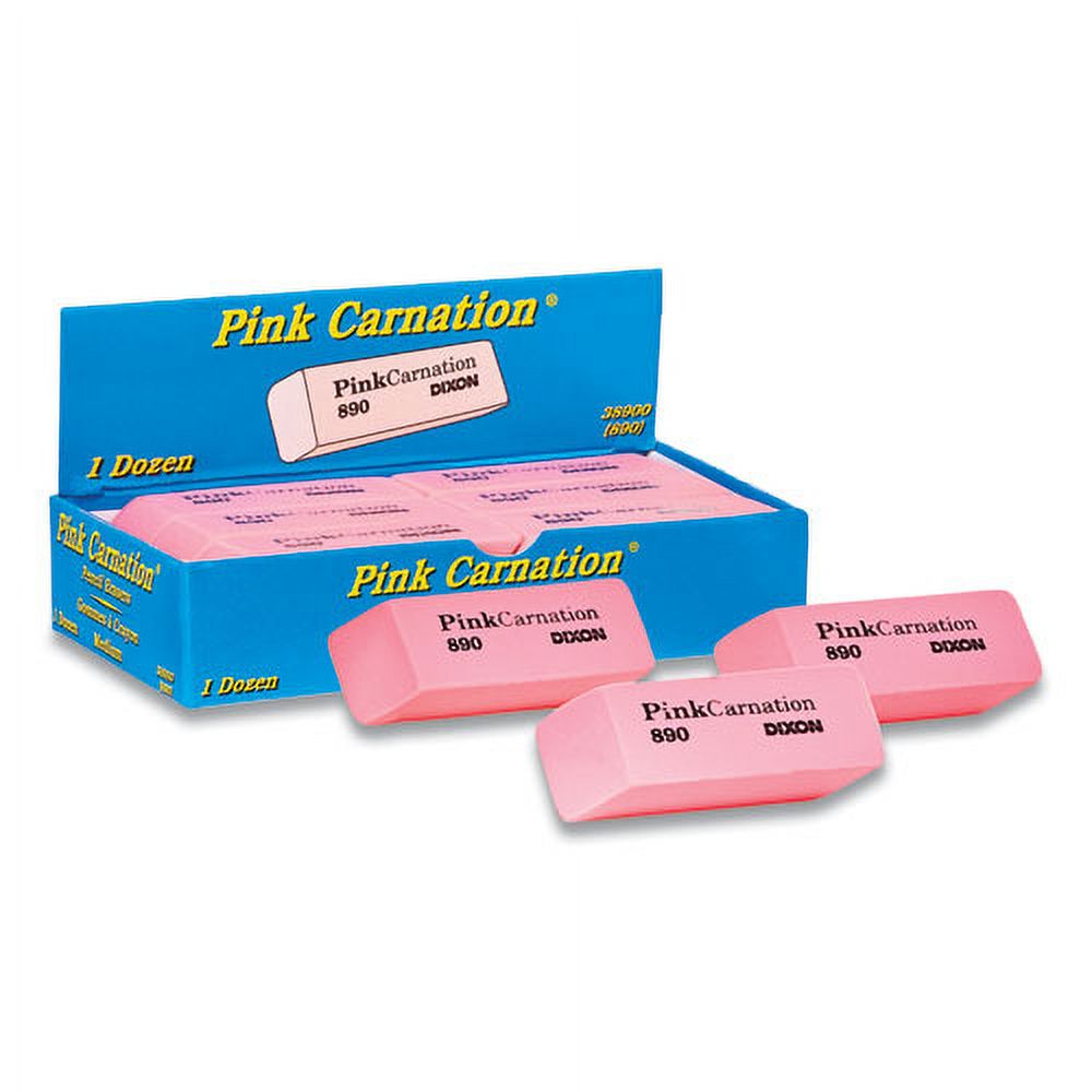 Pink Carnation Erasers, For Pencil Marks, Rectangular Block, Medium, Pink, Dozen | Bundle of 5