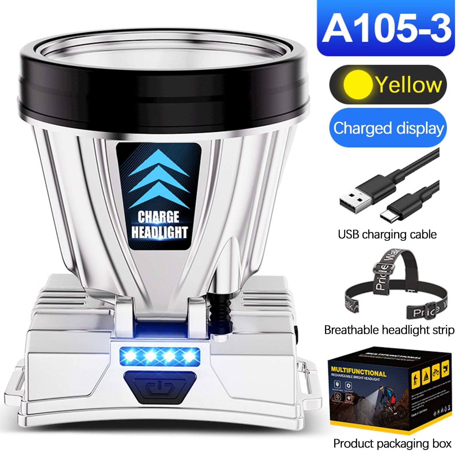 Lampe Frontale Multicolore Pour Casque – Rechargeable, 4 Modes, Pour Vélo, Randonnée, Pêche, Running, Moto