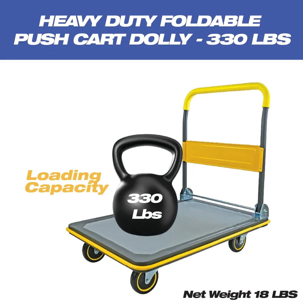 Heavy Duty Push Cart Foldable Dolly, 330 lb Weight Capacity, Moving Platform Hand Truck, Foldable for Easy Storage and 360 Degree Swivel Wheels