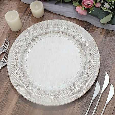 

BalsaCircle 6 Round White 13 in Acrylic Plastic Charger Plates Lace Embossed Trim Party Decorations Supplies