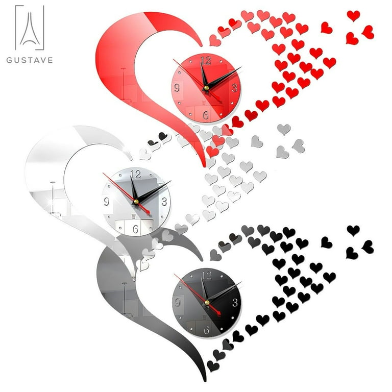 Gustavedesign Mirror Wall Clock Modern Design 3D Wall Sticker