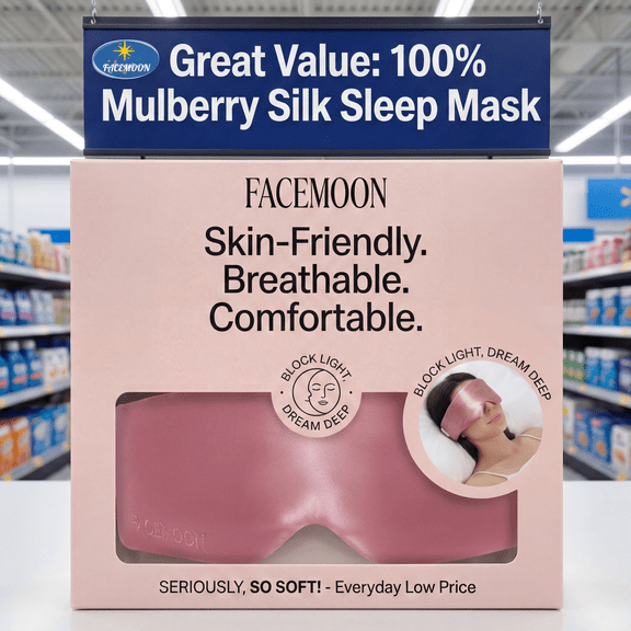 FACEMOON Silk Sleep Mask for Side Sleepers, Soft-Touch Silk Eye Mask with Adjustable Band, Light-Blocking for Deep Rest