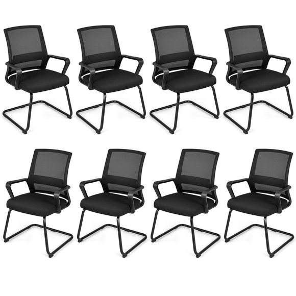 Giantex Chaise de Bureau en Maille, Chaise de Conférence Rembourrée pour Invités avec Soutien Lombaire et Dossier Ergonomique, Cadre en Métal, Base en Traîneau, Chaise de Salle de Réception, Chaise de Direction