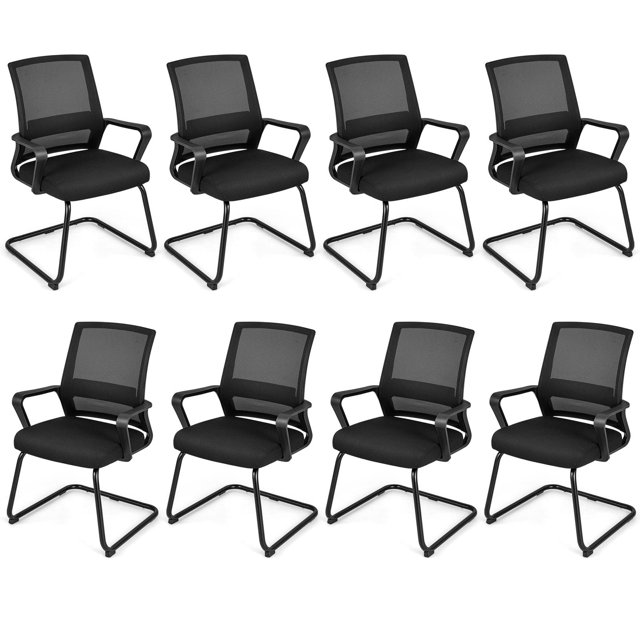 Giantex Office Mesh Chair, Upholstered Guest Conference Chair w/ Lumbar Support Ergonomic Backrest, Metal Frame Sled Base Reception Room Chair, Executive Chair