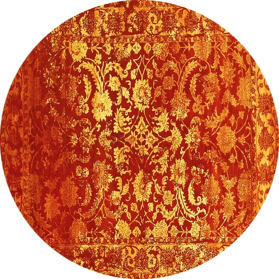 Ahgly Company Machine Washable Indoor Round Abstract Yellow Contemporary Area Rugs, 7' Round