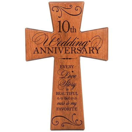 LifeSong Milestones Wood 10th Anniversary Wall Cross Gift for Couple - Every Love Story