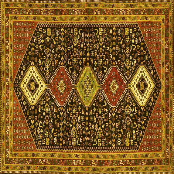 Ahgly Company Machine Washable Indoor Square Persian Yellow Traditional Area Rugs, 4' Square