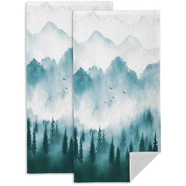wonima01 Hand Towels Set of 2 - Misty Green Forest Bathroom Dish Towels, Soft Absorbent Decorative for Kitchen, Yoga, Home Decor - 14 x 28 in