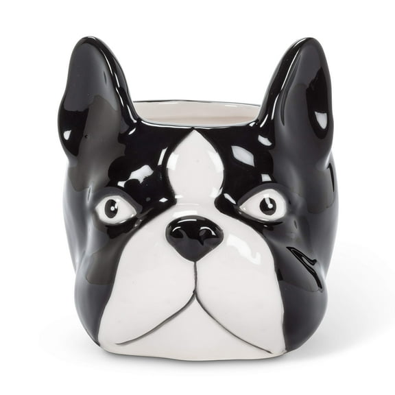 Abbott Collection 27-MINIKIN-068-LG Large Dog Head Planter, Black/White