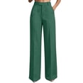 thumbnail image 3 of Gealkoca Womens Pants Women's Solid High Waist Hanging Straight Tube Temperament Wide Leg Suit Pants With Pockets, 01-Green_S, 3 of 7