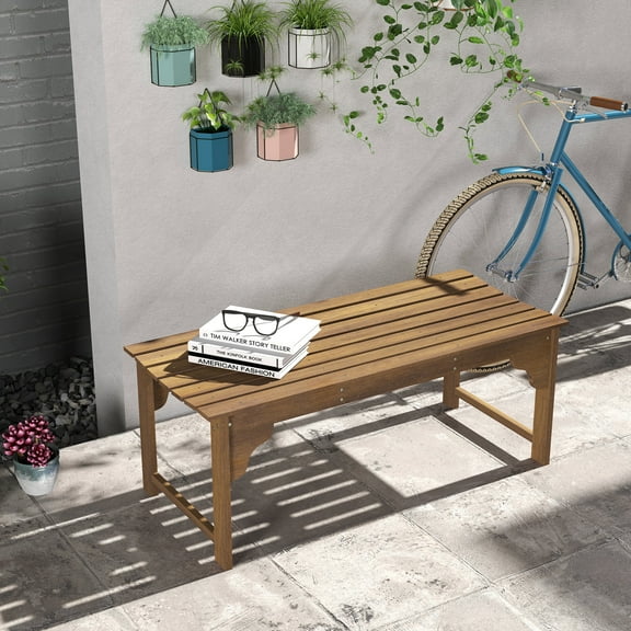 Outsunny Slatted Wooden Garden Bench, Curved Seat Front Porch Bench, Teak