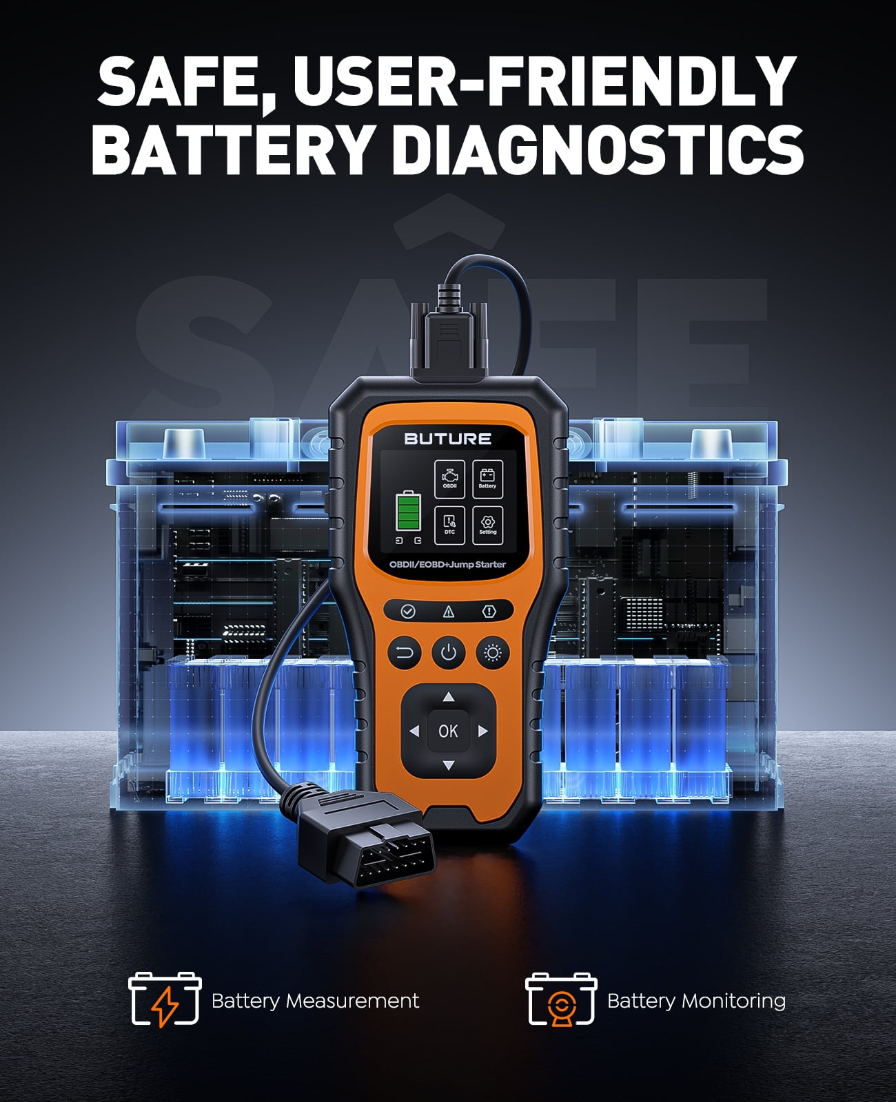 BUTURE 5000A Jump Starter with OBD2 Code Reader, 12V Battery Booster for All Gas & 10L Diesel Engines, Power Bank & LED Light