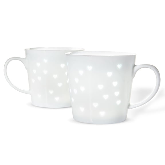 Tulip Transparent Mugs 10 fl oz, Set of 2, Hearts Design, Porcelain Mugs