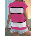 thumbnail image 5 of Women'S Summer Casual Loose Knit Sweater Color Block Stripe Round Neck Short Sleeve Vacation Top Rose Red XL, 5 of 6