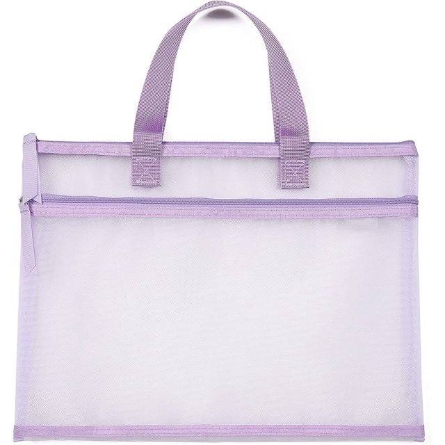 Mesh Document Bag with Handle, Double-Layer Zipper Design is Convenient to Carry Documents to and from The Office and Home, Can Hold A5 Documents, Mobile Phones, Wallets and Other Items,Purple
