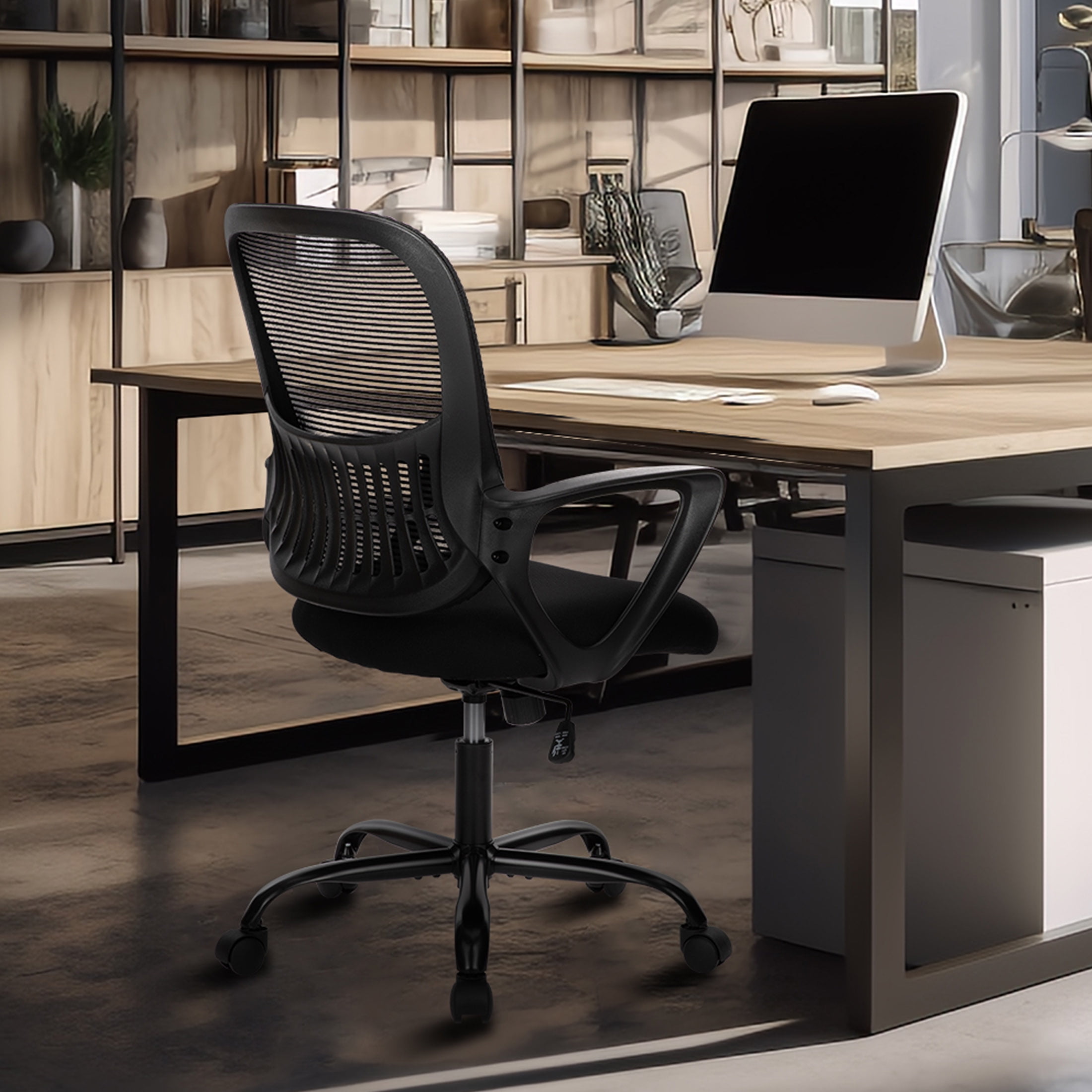 CONCETTA Ergonomic Home Office Desk Chair, Mid-Back Mesh Swivel Chairs with Wheels for Adults, Black