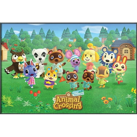 Animal Crossing: New Horizons - Framed Gaming Poster (Character Line-Up) (Metallic Anthracite Plastic Frame)