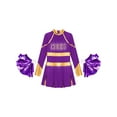 thumbnail image 3 of Doomiva Kids Girls Rhinestone Letter Print Long Sleeve Cheerleading Uniform Dance Dress with Pom Pom Carnival Dancewear Purple 8, 3 of 5