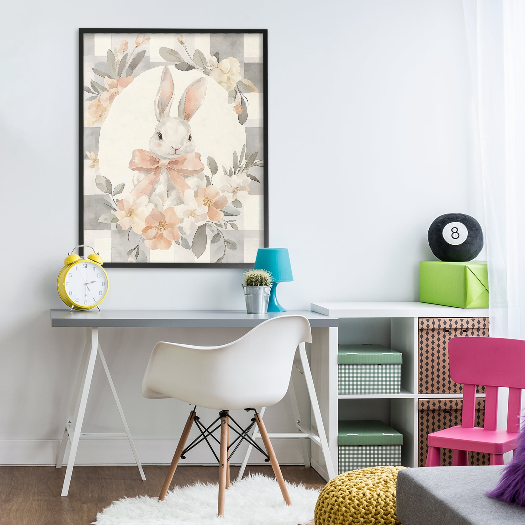 Stupell Industries Adorable Bunny in Wreath Black Framed Giclee Art, design by Creative Studio