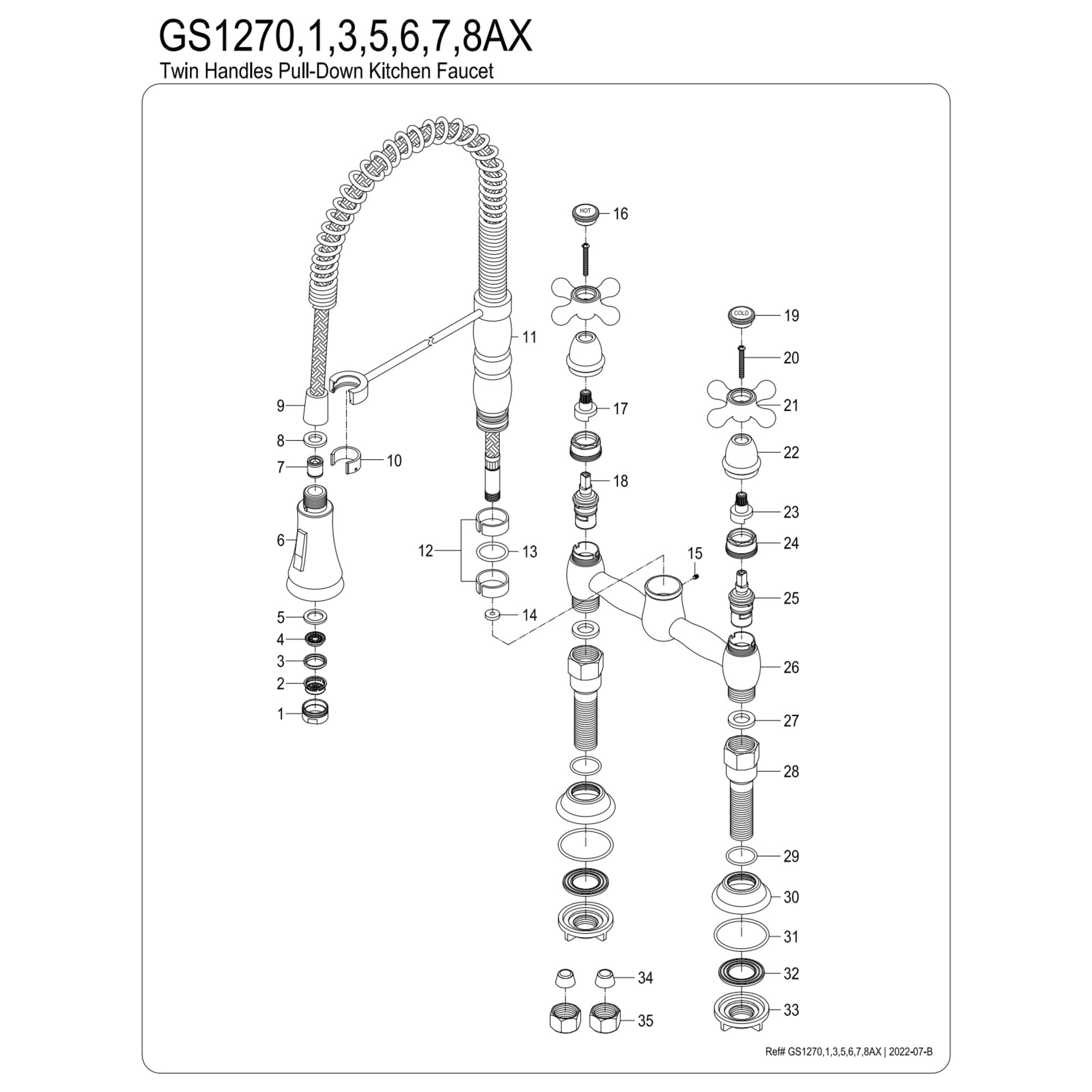 Gourmetier GS1273AX Heritage Double-Handle Deck-Mount Pre-Rinse Bridge Kitchen Faucet, Antique Brass