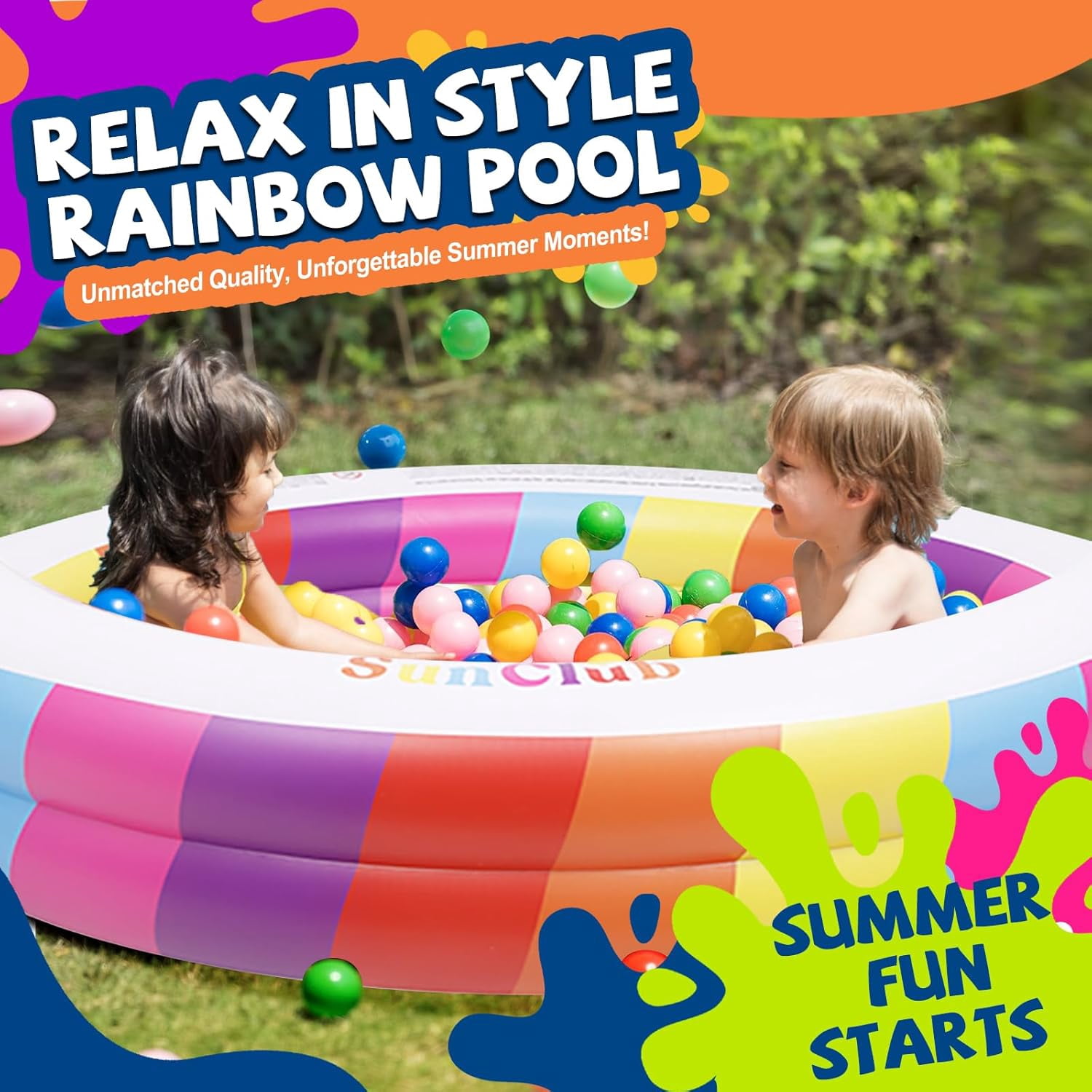 Inflatable Swimming Pool for Outdoor Garden - Round Pool with 73.5 Inch Diameter