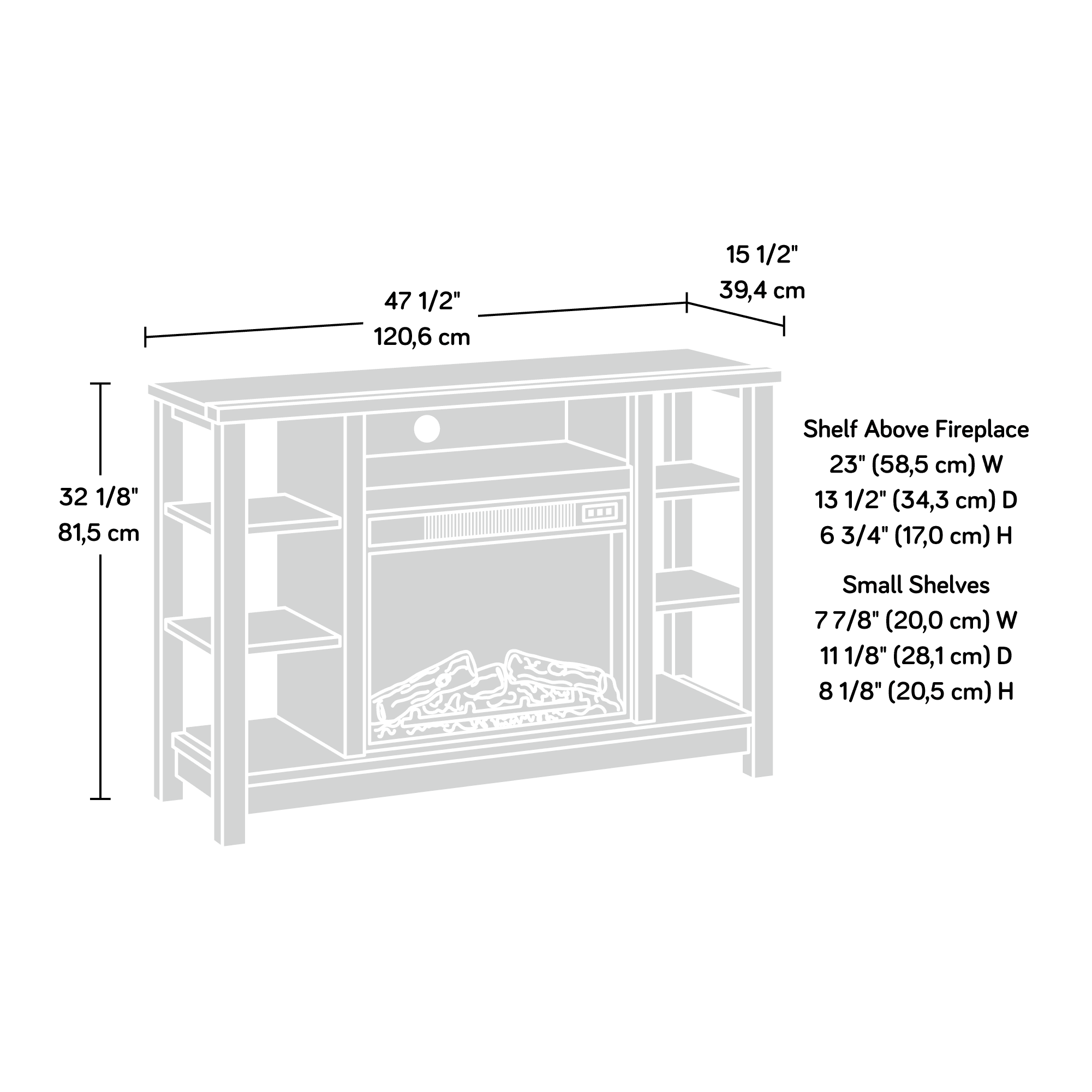 Sauder TV Console with Storage & Electric Fireplace, for TVs up to 50", Carbon Oak Finish