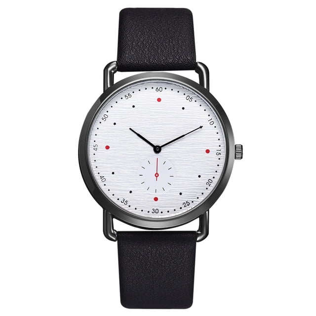 Reloj de pulsera con correa de PU para hombre a la moda, reloj de cuarzo informal con esfera redonda (negro)