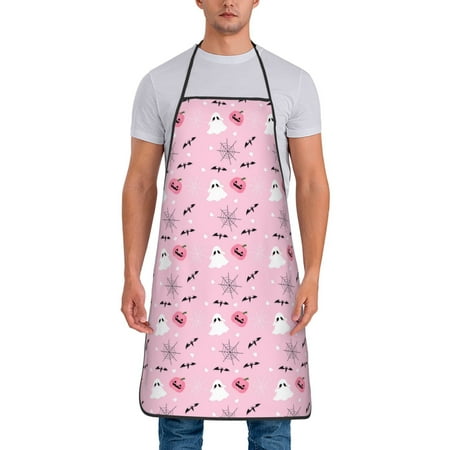 

Gaeub Bat And Pumpkin Print Apron for Men and Women Waterproof Apron for Cooking Dishwashing Lab Butcher Dog Grooming