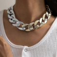 thumbnail image 1 of Punk Cuban Link Chain Choker Necklace Gold Lightweight Chunky Oval Chain Link Necklace Statement Hip Hop Jewelry--Mixed color stitching-Product code 4 Mixed color stitching, 1 of 4