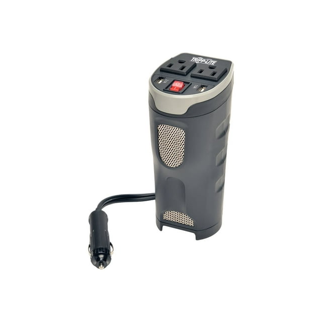 Tripp Lite 200W Car Power Inverter with 2 Outlets & 2 USB Charging Ports, Cup Holder Design, Auto Inverter (PV200CUSB),Gray