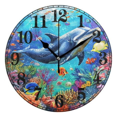 Dolphin in Sea Silent Wall Clock 10 Non-Ticking Battery Clock