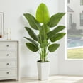 thumbnail image 3 of Realistic 5ft Artificial Bird of Paradise Plant, Synthetic Banana Leaf Tree with Textured Wavy White Pot for Home Decor, Perfect Silk Floor Plant, 3 of 6