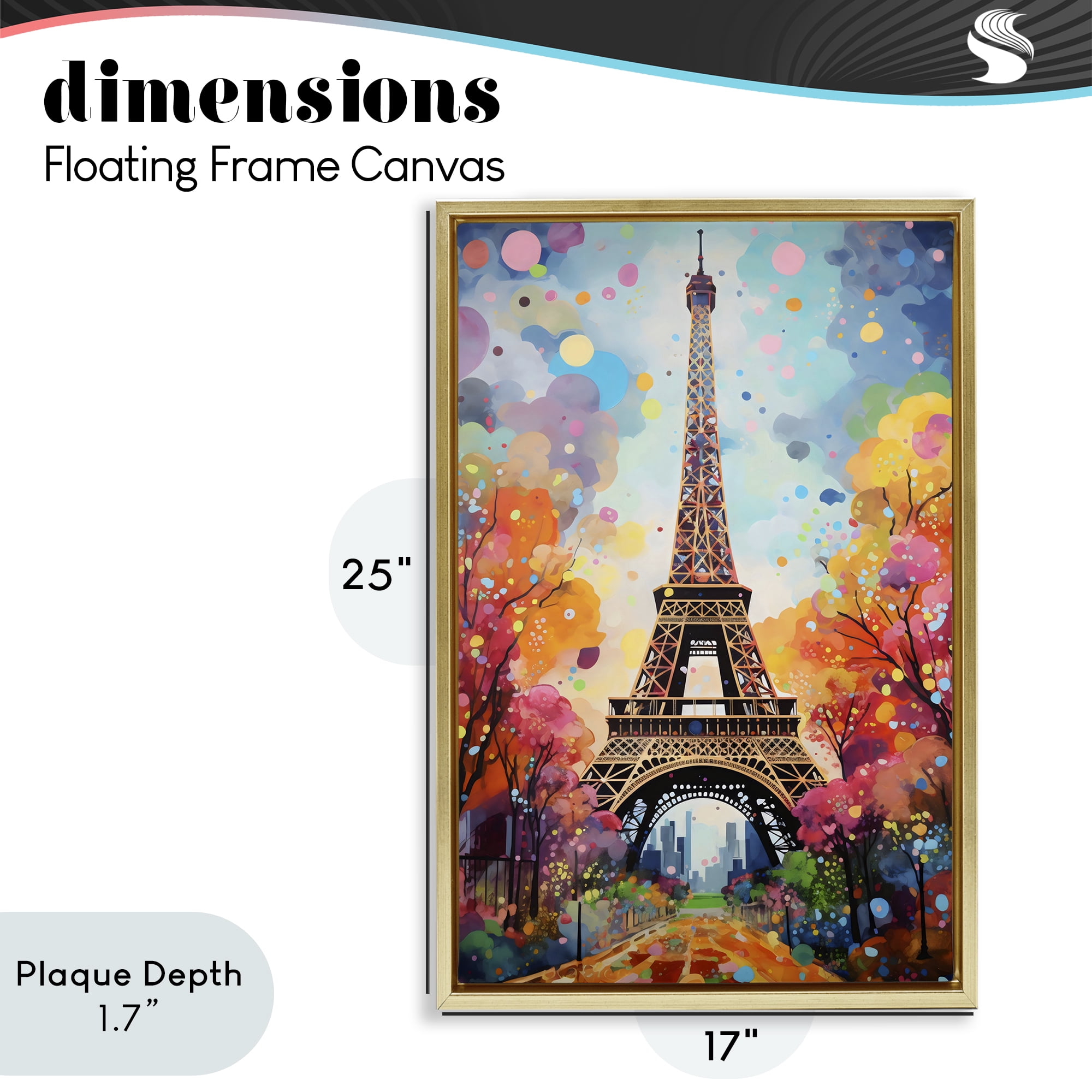 Stupell Industries Eiffel Tower with Colorful Trees Gold Framed Floater Canvas Wall Art, design by Creative Studio