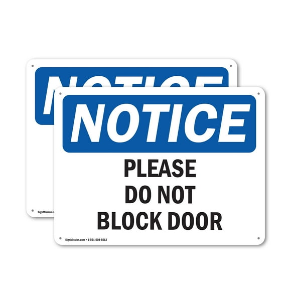 (2 Pack) Please Do Not Block Door OSHA Notice Sign 24 Inch X 18 Inch Plastic Sign, Weather Resistant, UV Protected for Workplace, Business, and Construction Site, Made in the USA