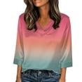 thumbnail image 3 of Bvxeep Women's Fashionable Casual Loose Summer 3/4 Sleevev-neck Gradient Printed Pullover Top, 3 of 6