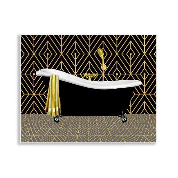 Stupell Industries Deco Patterned Bathtub Geometric Painting Unframed Art Print Wall Art, 14 x 11