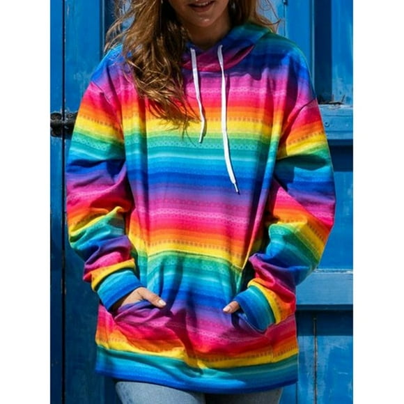 Margot Winter And Autumn Fashionable Hoodie Rainbow Printing Top Women's Sweater