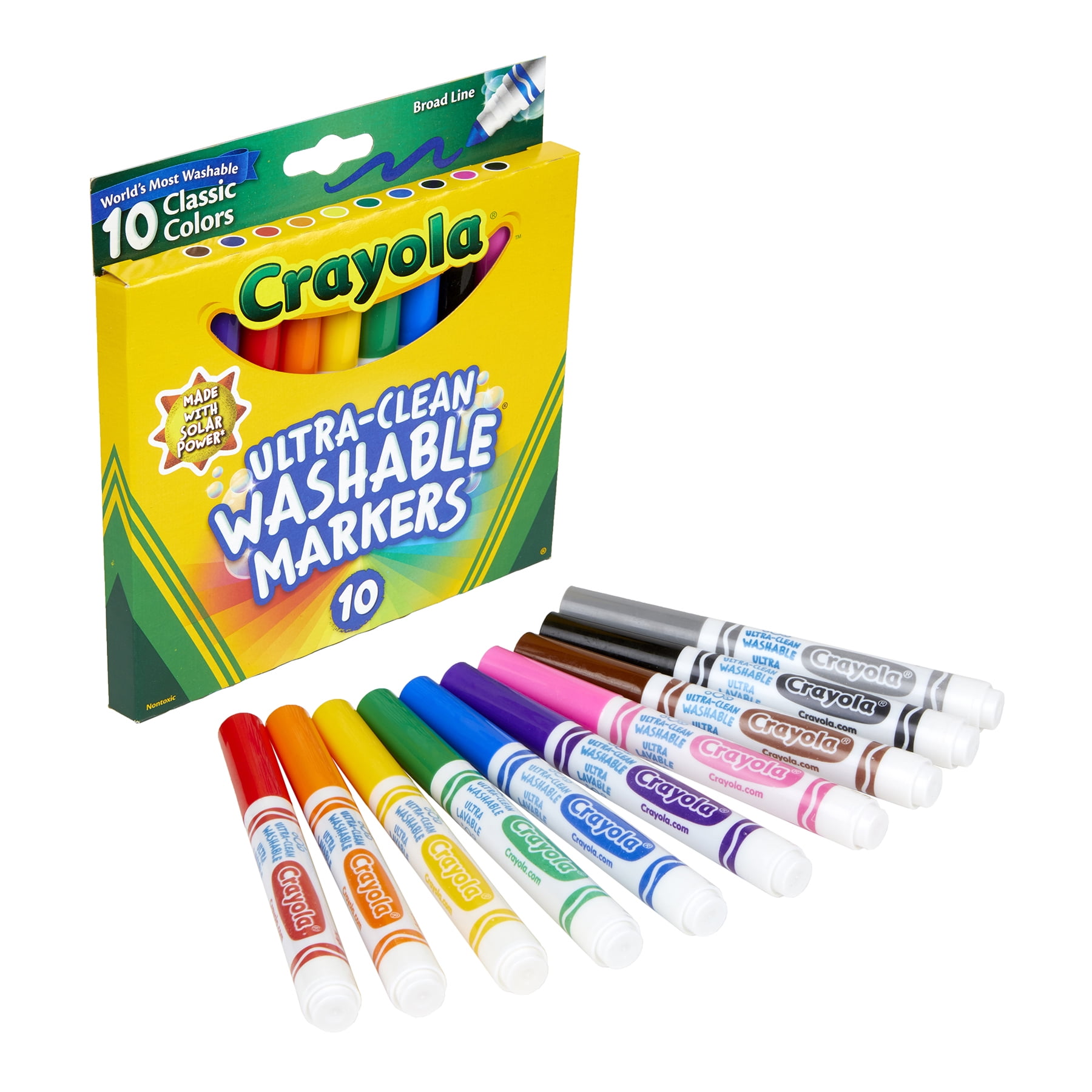 Crayola Ultra-Clean Markers, Broad Line, Classic Colors, 10 Per Pack, 8 Packs